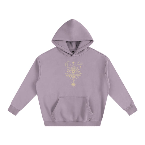 Purple hoodie with a gold emblem on a white background